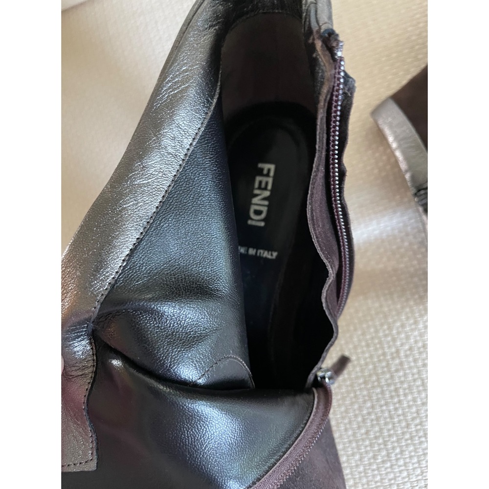 FENDI Brown Suede Metallic Trim Bootie Shoes Size 38 - Picture 12 of 13